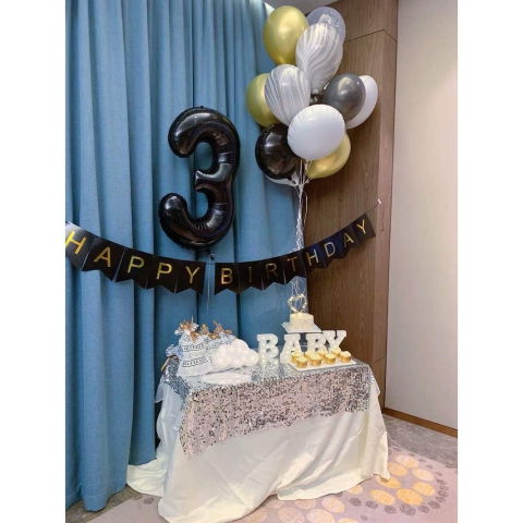 Cifre - Balon din Folie Metalizata Flippy, Figurina Cifra, Tema Aniversare 40 cm, Ambalaj Individual, Pai inclus, Umflare cu Aer sau Heliu, Negru, Cifra 3