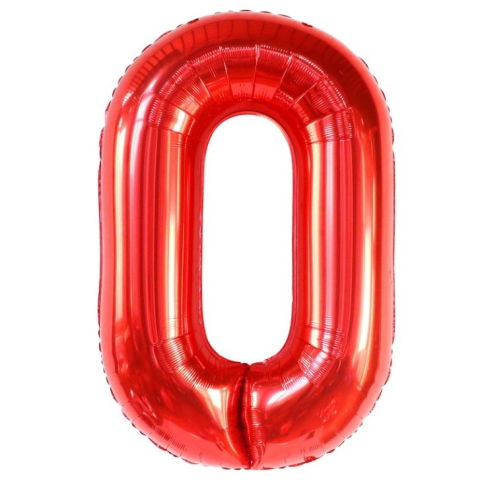 Cifre - Balon din Folie Metalizata Flippy, Figurina Cifra, Tema Aniversare 40 cm, Ambalaj Individual, Pai inclus, Umflare cu Aer sau Heliu, Rosu, Cifra 0