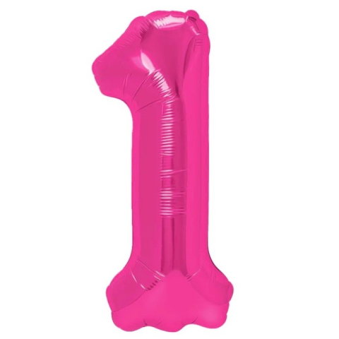 Cifre - Balon din Folie Metalizata Flippy, Figurina Cifra, Tema Aniversare 40 cm, Ambalaj Individual, Pai inclus, Umflare cu Aer sau Heliu, Roz, Cifra 1