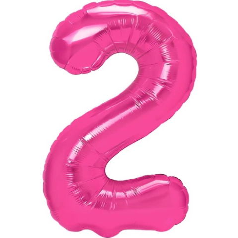 Cifre - Balon din Folie Metalizata Flippy, Figurina Cifra, Tema Aniversare 40 cm, Ambalaj Individual, Pai inclus, Umflare cu Aer sau Heliu, Roz, Cifra 2