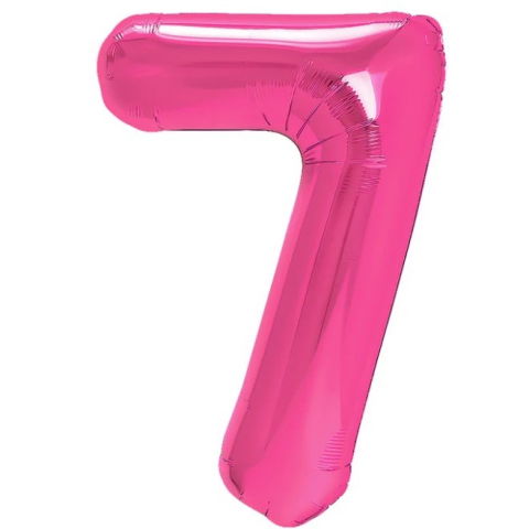 Cifre - Balon din Folie Metalizata Flippy, Figurina Cifra, Tema Aniversare 40 cm, Ambalaj Individual, Pai inclus, Umflare cu Aer sau Heliu, Roz, Cifra 7