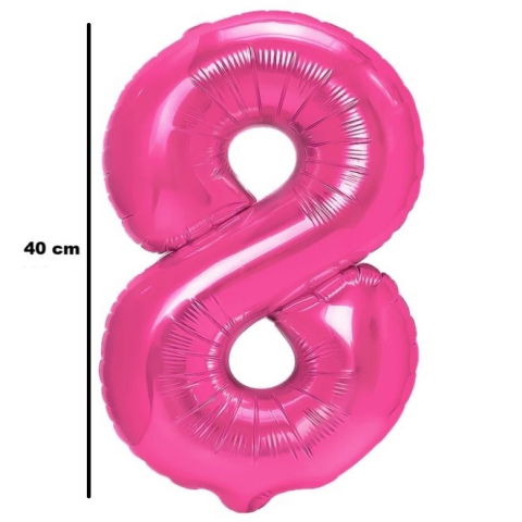 Cifre - Balon din Folie Metalizata Flippy, Figurina Cifra, Tema Aniversare 40 cm, Ambalaj Individual, Pai inclus, Umflare cu Aer sau Heliu, Roz, Cifra 8