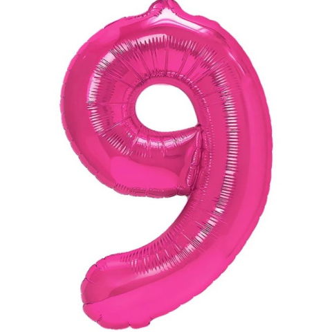 Cifre - Balon din Folie Metalizata Flippy, Figurina Cifra, Tema Aniversare 40 cm, Ambalaj Individual, Pai inclus, Umflare cu Aer sau Heliu, Roz, Cifra 9