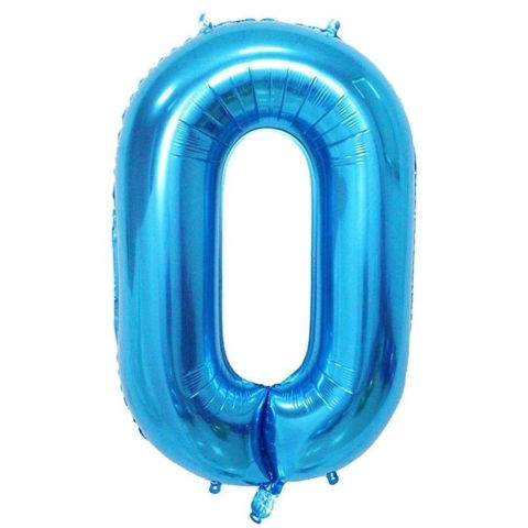 Cifre - Balon din Folie Metalizata, Flippy, Figurina Cifra, Tema Aniversare 80 cm, Ambalaj Individual, Pai inclus, Umflare cu Aer sau Heliu, Albastru, Cifra 0