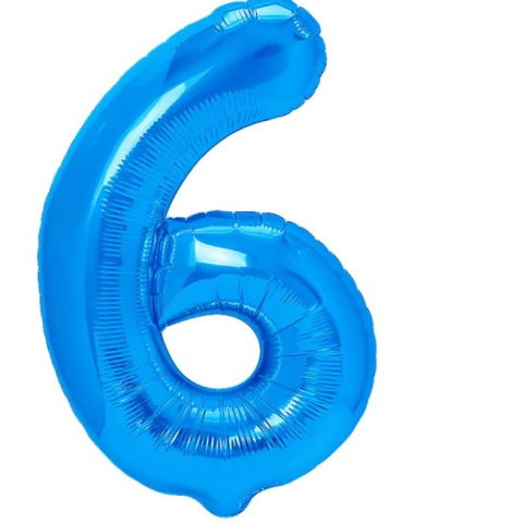 Cifre - Balon din Folie Metalizata Flippy, Figurina Cifra, Tema Aniversare 80 cm, Ambalaj Individual, Pai inclus, Umflare cu Aer sau Heliu, Albastru, Cifra 6