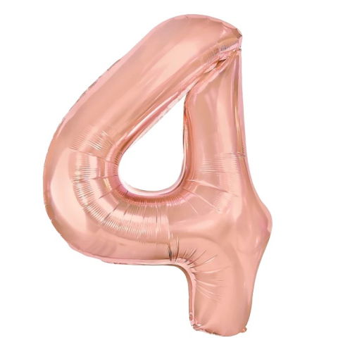 Cifre - Balon din Folie Metalizata Flippy, Figurina Cifra, Tema Aniversare 80 cm, Ambalaj Individual, Pai inclus, Umflare cu Aer sau Heliu, Rose, Cifra 4