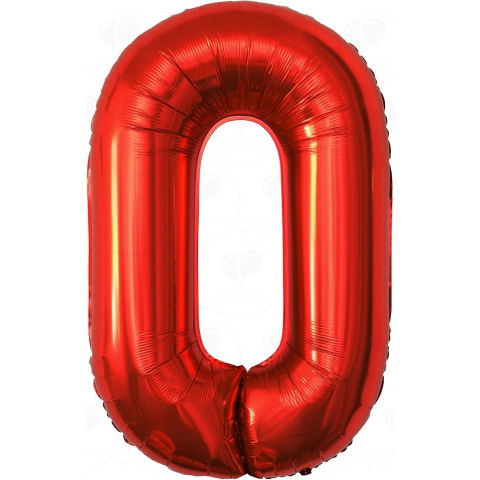 Cifre - Balon din Folie Metalizata Flippy, Figurina Cifra, Tema Aniversare 80 cm, Ambalaj Individual, Pai inclus, Umflare cu Aer sau Heliu, Rosu, Cifra 0