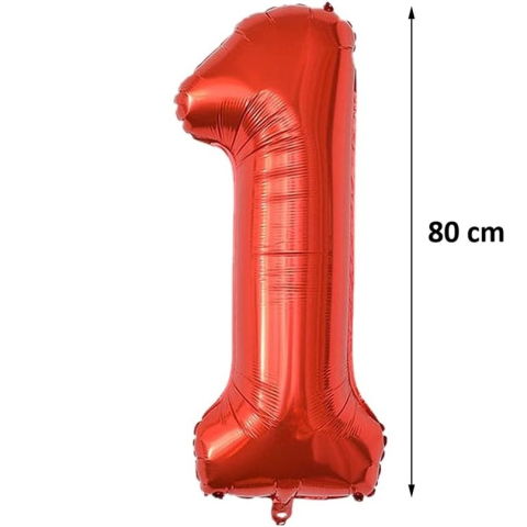 Cifre - Balon din Folie Metalizata Flippy, Figurina Cifra, Tema Aniversare 80 cm, Ambalaj Individual, Pai inclus, Umflare cu Aer sau Heliu, Rosu, Cifra 1