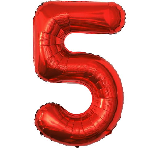 Cifre - Balon din Folie Metalizata Flippy, Figurina Cifra, Tema Aniversare 80 cm, Ambalaj Individual, Pai inclus, Umflare cu Aer sau Heliu, Rosu, Cifra 5