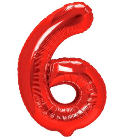 Cifre - Balon din Folie Metalizata Flippy, Figurina Cifra, Tema Aniversare 80 cm, Ambalaj Individual, Pai inclus, Umflare cu Aer sau Heliu, Rosu, Cifra 6