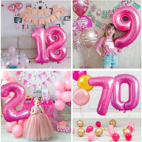 Cifre - Balon din Folie Metalizata Flippy, Figurina Cifra, Tema Aniversare 80 cm, Ambalaj Individual, Pai inclus, Umflare cu Aer sau Heliu, Roz, Cifra 1