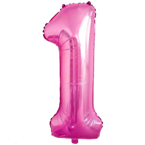 Cifre - Balon din Folie Metalizata Flippy, Figurina Cifra, Tema Aniversare 80 cm, Ambalaj Individual, Pai inclus, Umflare cu Aer sau Heliu, Roz, Cifra 1