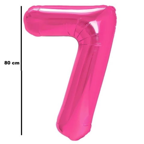 Cifre - Balon din Folie Metalizata Flippy, Figurina Cifra, Tema Aniversare 80 cm, Ambalaj Individual, Pai inclus, Umflare cu Aer sau Heliu, Roz, Cifra 7