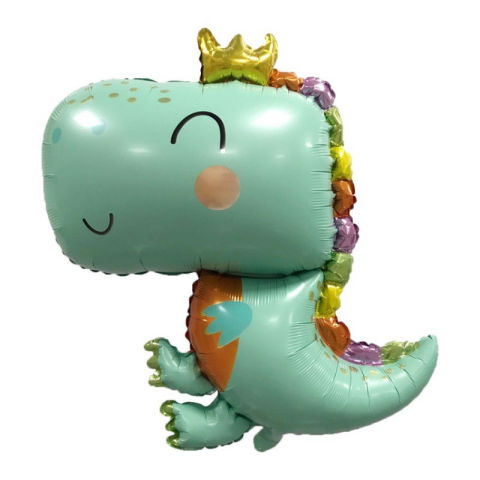 10 - 25 LEI - Balon din Folie Metalizata, Flippy, Figurina Dinozaur, Tema Animalute, 75-80 cm, Ambalaj Individual, Pai Inclus, Umflare cu Aer sau Heliu, Verde