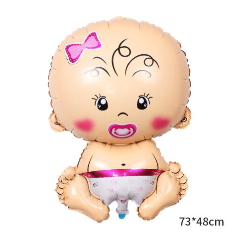 Tematica Fata/Baiat - Balon din Folie Metalizata, Flippy, Figurina Fetita, Tema Botez, 73x48 cm, Ambalaj Individual, Pai Inclus, Umflare cu Aer sau Heliu, Roz