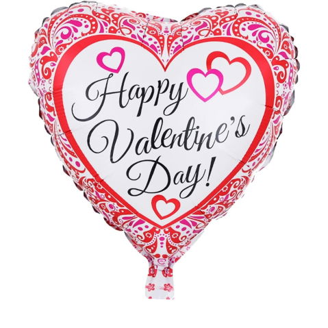 Figurine si Baloane 3D - Balon din Folie Metalizata, Flippy, Figurina Inimioara, Model Happy Valentine's Day, Tematica Iubire, 45 cm, Ambalaj Individual, Pai Inclus, Umflare cu Aer sau Heliu, Rosu