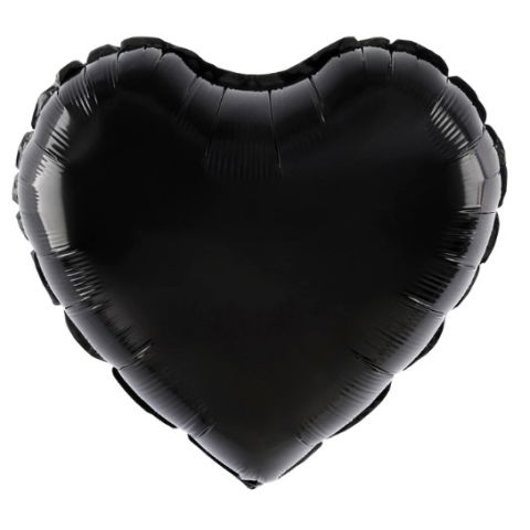 Figurine si Baloane 3D - Balon din Folie Metalizata, Flippy, Figurina Inimioara, Model Simplu, Tematica Iubire, 40 cm, Ambalaj Individual, Pai Inclus, Umflare cu Aer sau Heliu, Negru