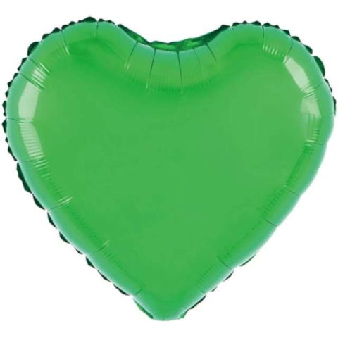 Figurine si Baloane 3D - Balon din Folie Metalizata, Flippy, Figurina Inimioara, Model Simplu, Tematica Iubire, 40 cm, Ambalaj Individual, Pai Inclus, Umflare cu Aer sau Heliu, Verde