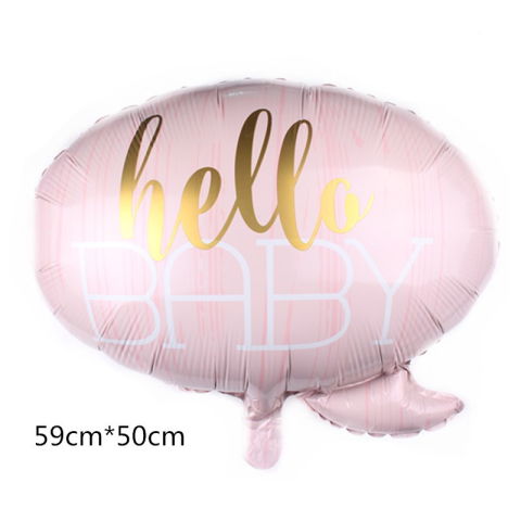 Tematica Fata/Baiat - Balon din Folie Metalizata, Flippy, Figurina Norisor, Tema Hello Baby , 59x50 cm, Ambalaj Individual, Pai Inclus, Umflare cu Aer sau Heliu, Roz