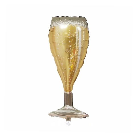 Figurine si Baloane 3D - Balon din Folie Metalizata, Flippy, Figurina Pahar de Sampanie, Tema Aniversare, 100x40 cm, Ambalaj Individual, Pai Inclus, Umflare cu Aer sau Heliu, Auriu
