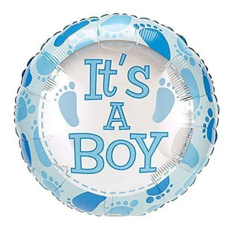 Tematica Fata/Baiat - Balon din Folie Metalizata, Flippy, Figurina Rotunda, Model It's a Boy, Tema Gender Reveal, 45 cm, Ambalaj Individual, Pai Inclus, Umflare cu Aer sau Heliu, Albastru
