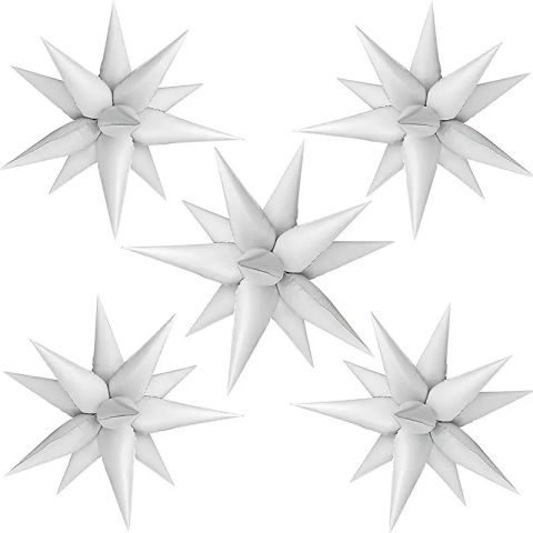 Figurine si Baloane 3D - Balon din Folie Metalizata, Flippy, Figurina Stea 3D, 66 cm, Ambalaj Individual, Pai inclus, Umflare cu Aer sau Heliu, Alb