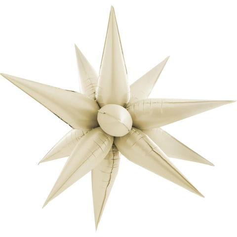 Figurine si Baloane 3D - Balon din Folie Metalizata, Flippy, Figurina Stea 3D, 66 cm, Ambalaj Individual, Pai inclus, Umflare cu Aer sau Heliu, Crem