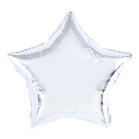 Figurine si Baloane 3D - Balon din Folie Metalizata, Flippy, Figurina Stea, Model Simplu, Tematica Aniversare, 40 cm, Ambalaj Individual, Pai Inclus, Umflare cu Aer sau Heliu, Argintiu