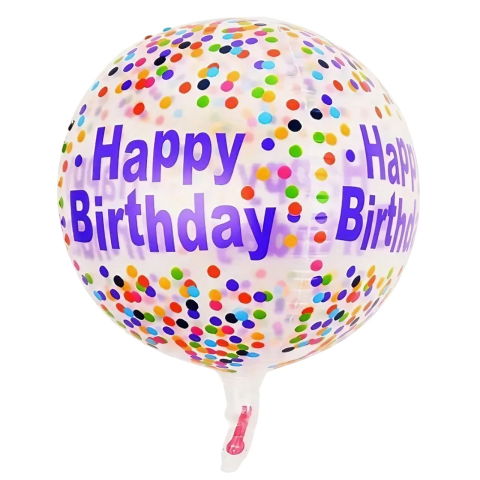 Seturi Baloane Folie - Balon din Folie Metalizata, Flippy, Figurine 4D, Model Happy Birthday, Tematica Aniversara Bombonele, 63x24 cm, Ambalaj Individual, Pai Inclus, Umflare cu Aer sau Heliu, Mov-Multicolor