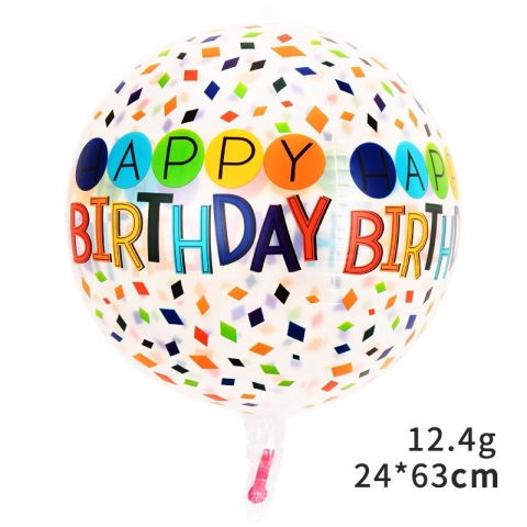 Figurine si Baloane 3D - Balon din Folie Metalizata, Flippy, Figurine 4D, Model Happy Birthday, Tematica Aniversara Bombonele, 63x24 cm, Ambalaj Individual, Pai Inclus, Umflare cu Aer sau Heliu, Alb-Multicolor