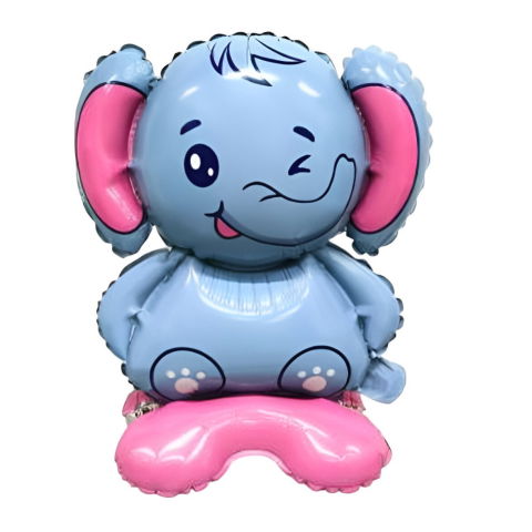 Baloane cu Suport - Balon din Folie Metalizata, Flippy, Figurine Animăluțe, Model Elefant, 43x58cm, Ambalaj Individual, Pai Inclus, Umflare cu Aer sau Heliu, Multicolor