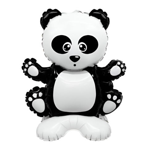 Baloane cu Suport - Balon din Folie Metalizata, Flippy, Figurine Animăluțe, Model Panda, 43x59cm, Ambalaj Individual, Pai Inclus, Umflare cu Aer sau Heliu, Alb Negru