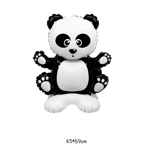 Baloane cu Suport - Balon din Folie Metalizata, Flippy, Figurine Animăluțe, Model Panda, 43x59cm, Ambalaj Individual, Pai Inclus, Umflare cu Aer sau Heliu, Alb Negru