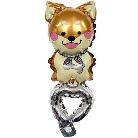 Baloane Tip Bratara - Balon din Folie Metalizata, Flippy, Figurine Animalute, Tip Bratara, Model Catel, Ambalaj Individual, Pai Inclus, Umflare cu Aer sau Heliu, Maro