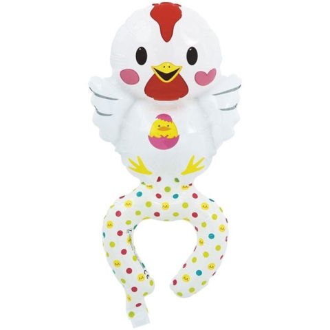 Baloane Tip Bratara - Balon din Folie Metalizata, Flippy, Figurine Animalute, Tip Bratara, Model Gaina, Ambalaj Individual, Pai Inclus, Umflare cu Aer sau Heliu, Alb