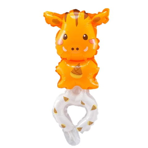 Baloane Tip Bratara - Balon din Folie Metalizata, Flippy, Figurine Animalute, Tip Bratara, Model Girafa, 13 x 35 cm, Ambalaj Individual, Pai Inclus, Umflare cu Aer sau Heliu, Maro