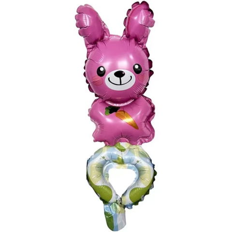 Baloane Tip Bratara - Balon din Folie Metalizata, Flippy, Figurine Animalute, Tip Bratara, Model Iepuras, Ambalaj Individual, Pai Inclus, Umflare cu Aer sau Heliu, Roz