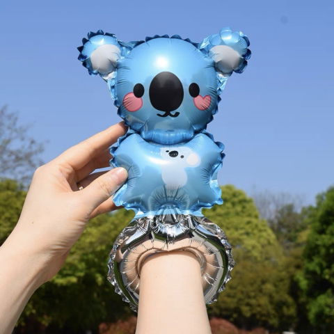 Baloane Tip Bratara - Balon din Folie Metalizata, Flippy, Figurine Animalute, Tip Bratara, Model Koala, Ambalaj Individual, Pai Inclus, Umflare cu Aer sau Heliu, Albastru