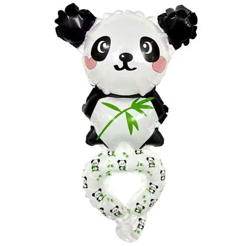 Baloane Tip Bratara - Balon din Folie Metalizata, Flippy, Figurine Animalute, Tip Bratara, Model Panda, Ambalaj Individual, Pai Inclus, Umflare cu Aer sau Heliu, Alb-Negru