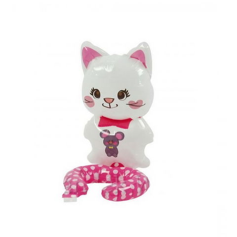 Baloane Tip Bratara - Balon din Folie Metalizata, Flippy, Figurine Animalute, Tip Bratara, Model Pisica, 13 x 35 cm, Ambalaj Individual, Pai Inclus, Umflare cu Aer sau Heliu, Alb