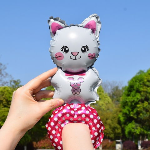 Baloane Tip Bratara - Balon din Folie Metalizata, Flippy, Figurine Animalute, Tip Bratara, Model Pisica, Ambalaj Individual, Pai Inclus, Umflare cu Aer sau Heliu, Alb