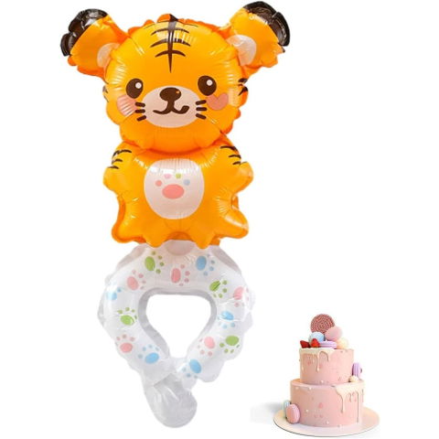 Baloane Tip Bratara - Balon din Folie Metalizata, Flippy, Figurine Animalute, Tip Bratara, Model Tigru, 17x34 cm, Ambalaj Individual, Pai Inclus, Umflare cu Aer sau Heliu, Maro