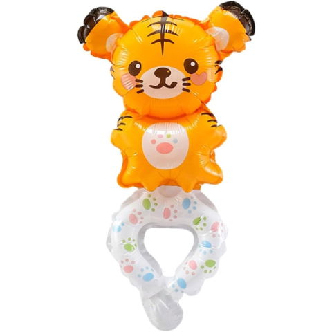 Baloane Tip Bratara - Balon din Folie Metalizata, Flippy, Figurine Animalute, Tip Bratara, Model Tigru, 17x34 cm, Ambalaj Individual, Pai Inclus, Umflare cu Aer sau Heliu, Maro