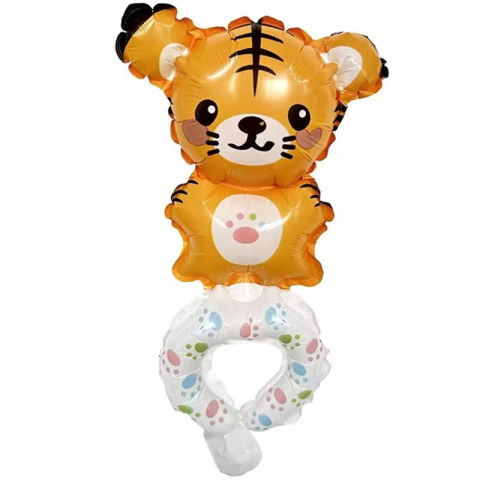 Baloane Tip Bratara - Balon din Folie Metalizata, Flippy, Figurine Animalute, Tip Bratara, Model Tigru, Ambalaj Individual, Pai Inclus, Umflare cu Aer sau Heliu, Portocaliu