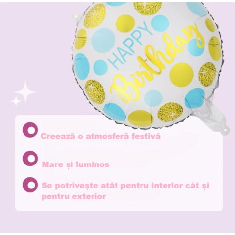 Figurine si Baloane 3D - Balon din Folie Metalizata, Flippy, Figurine, Model 5, Happy Birthday, Tematica Aniversare, 45 cm, Ambalaj Individual, Pai Inclus, Umflare cu Aer sau Heliu, Multicolor