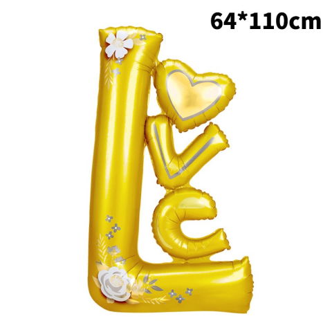 Seturi Baloane Folie - Balon din Folie Metalizata, Flippy, Figurine, Model LOVE, Tematica Iubire, 110x64 cm, Ambalaj Individual, Pai Inclus, Umflare cu Aer sau Heliu, Galben