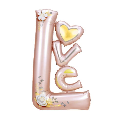 Seturi Baloane Folie - Balon din Folie Metalizata, Flippy, Figurine, Model LOVE, Tematica Iubire, 110x64 cm, Ambalaj Individual, Pai Inclus, Umflare cu Aer sau Heliu, Roz Deschis