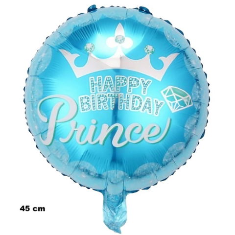 Figurine si Baloane 3D - Balon din Folie Metalizata, Flippy, Figurine, Model Prince, Happy Birthday, Tematica Aniversare, 45 cm, Ambalaj Individual, Pai Inclus, Umflare cu Aer sau Heliu, Multicolor