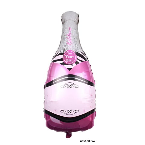 Figurine si Baloane 3D - Balon din Folie Metalizata, Flippy, Figurine, Model Sticla de Sampanie, 49x100 cm, Ambalaj Individual, Pai Inclus, Umflare cu Aer sau Heliu, Mov