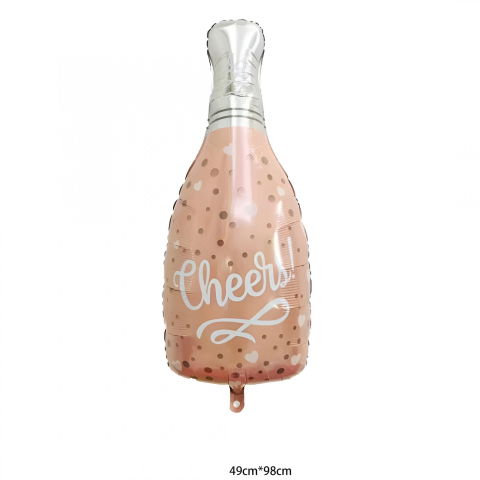 Figurine si Baloane 3D - Balon din Folie Metalizata, Flippy, Figurine, Model Sticla de Sampanie, 49x98 cm, Ambalaj Individual, Pai Inclus, Umflare cu Aer sau Heliu, Roz